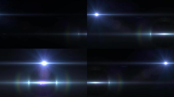 黑色背景上移动的两束光束和镜头光斑的动画