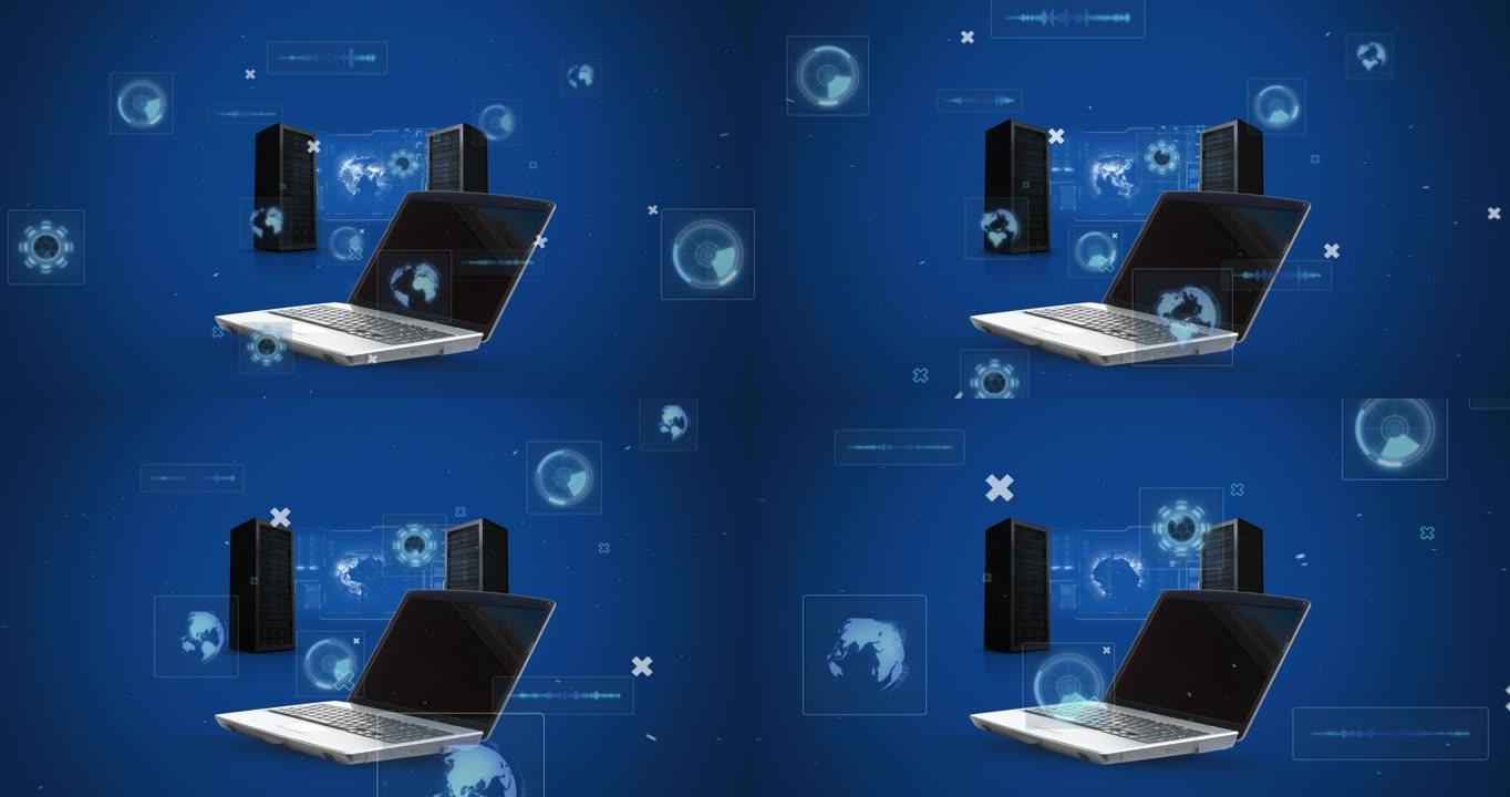 在笔记本电脑和服务器上的屏幕上进行范围扫描和数据处理的动画