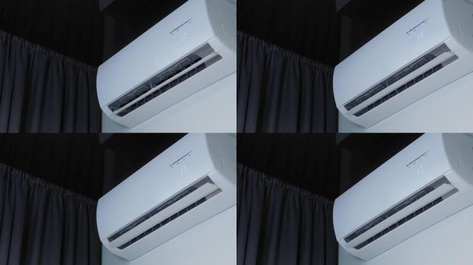 室内空调调节室内温度。空调的结束工作。冷却装置在房间墙壁上工作