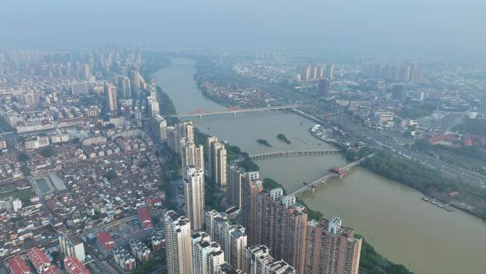 航拍福建漳州九龙江两岸城市开发建设风光