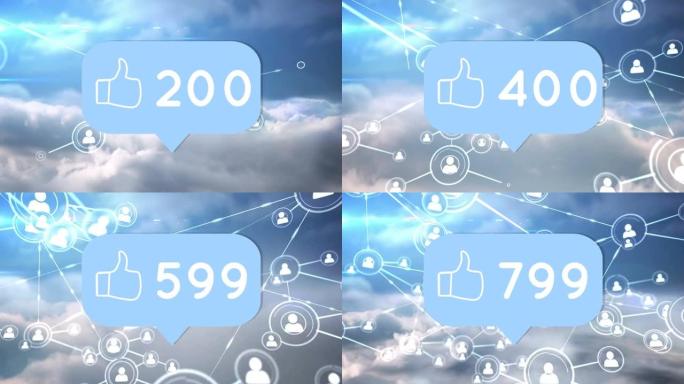 社交媒体图标在具有统计信息的连接网络上的动画