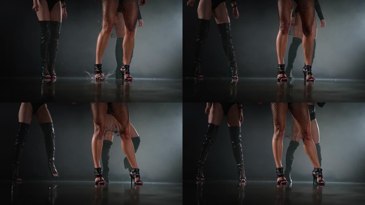 go-go舞蹈表演，年轻女性修长腿的细节镜头