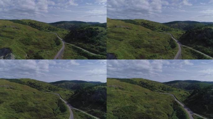 山上空荡荡的道路。萨哈林岛