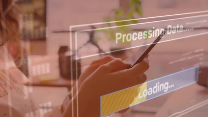使用智能手机在女性屏幕上进行数据处理的动画