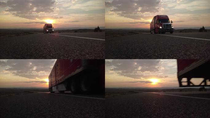 货物运输长途半卡车在美国西部乡村州际公路4k视频