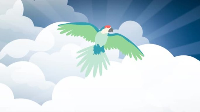 背景中青鸟飞越云层的动画