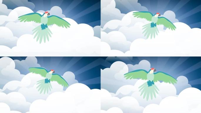 背景中青鸟飞越云层的动画