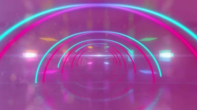 粉蓝色霓虹灯隧道背景的动画