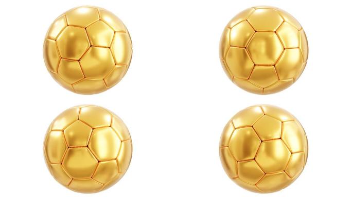 金色足球。足球概念。3d循环动画