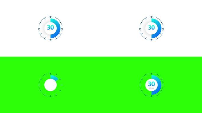 30分钟计时器。平面样式的秒表图标。插图。