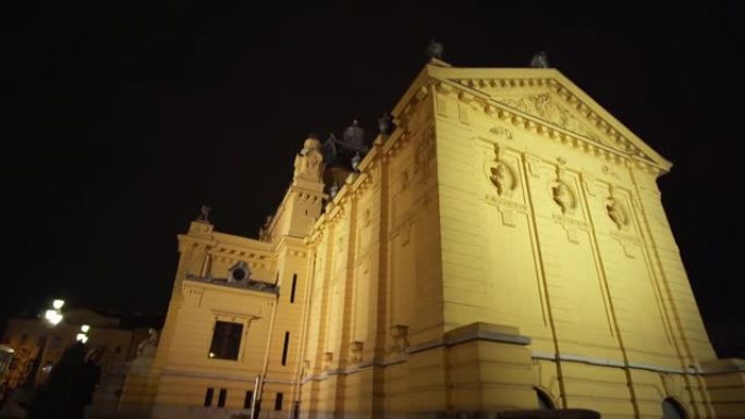 Art Pavillion at night，克罗地亚萨格勒布的著名画廊