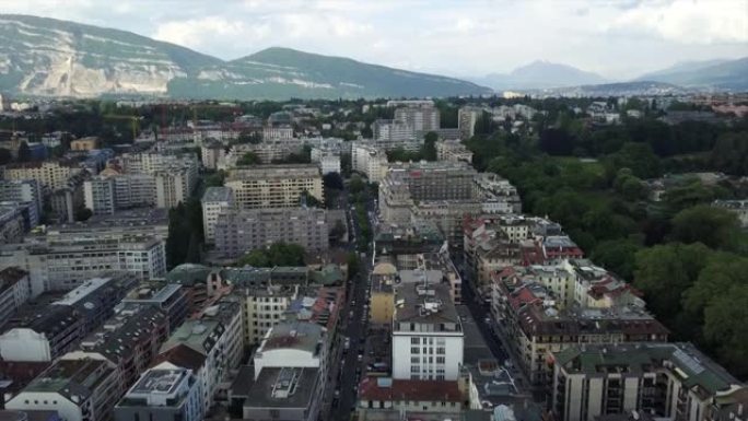 瑞士白天日内瓦城市景观山背景空中全景4k