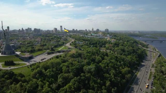 祖国纪念碑。基辅市的景象。乌克兰。鸟瞰图。