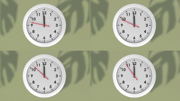 时钟在绿色背景上快速移动的动画