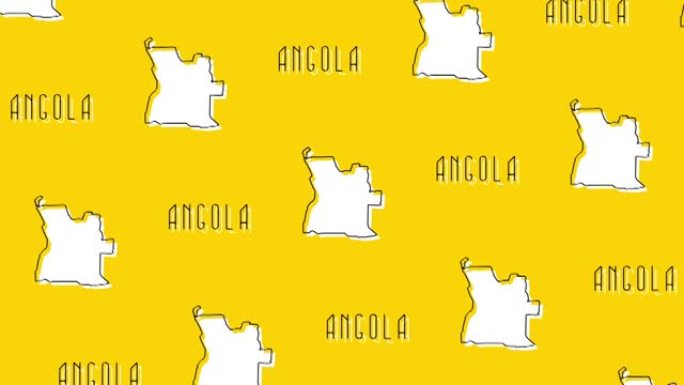 白色安哥拉国家地图，黄色背景上有黑色细线边框。简单地理版图模板概念动画