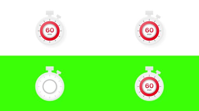 60分钟计时器。平面样式的秒表图标。运动图形。