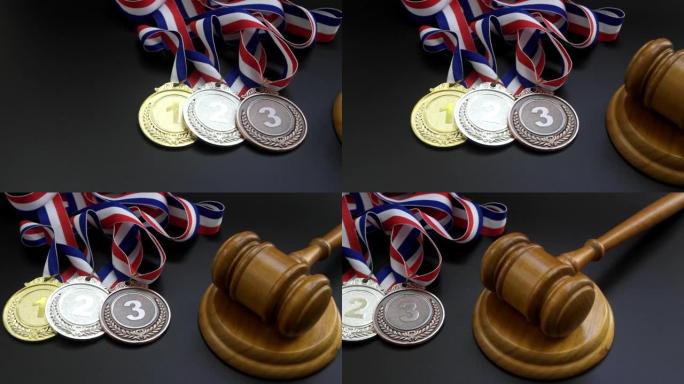 金牌、银牌、铜牌和木制裁判法槌