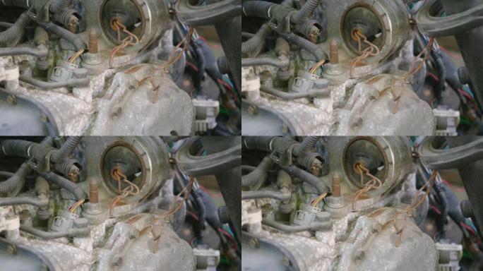 散热器汽车机械发动机部分生锈的绿巨人残骸