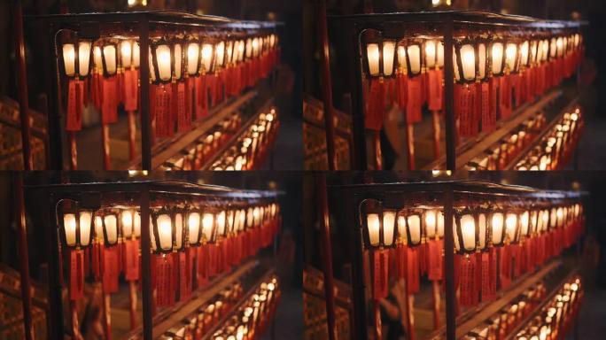 全香港的香港岛上环文武庙的灯笼中悬挂的书面祈祷