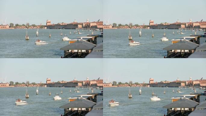 威尼斯的许多船。威尼斯的水上交通