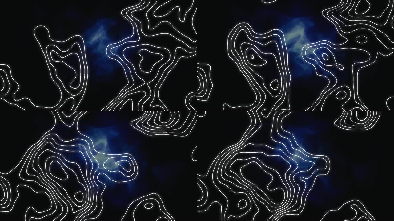 线的动画映射在黑暗背景上的蓝色波浪上