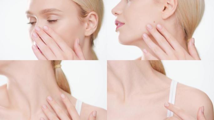 马尾辫长发的苗条女人脸和身体