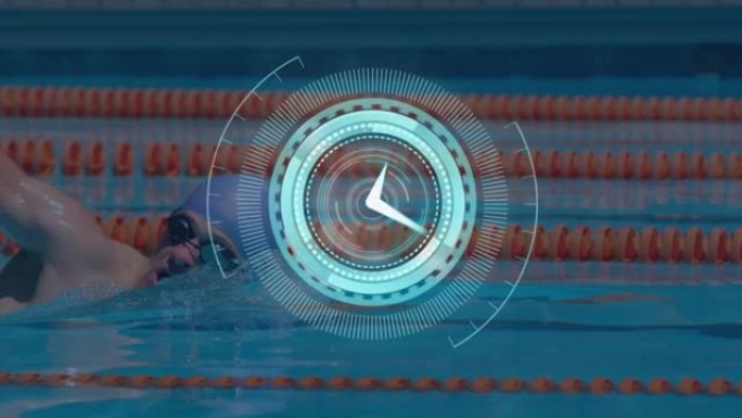 示波器扫描和时钟快速移动的男性游泳运动员动画
