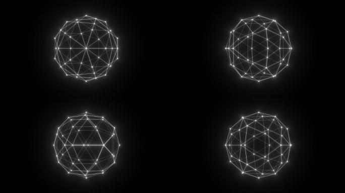 由线和点组成的技术神经丛球体形状。HUD，FUI元素。几何背景。循环。