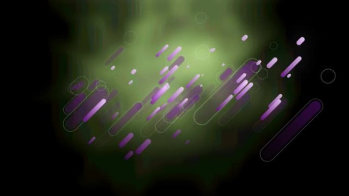 在绿色背景上移动的多个紫色光步道的动画