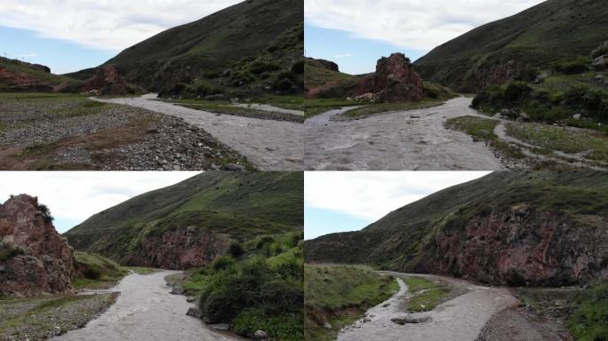 新疆沟壑纵横的小溪汇成河