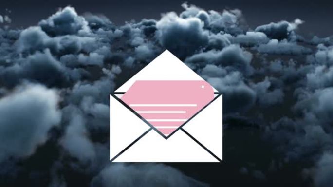 带信封图标的字母在云上的动画