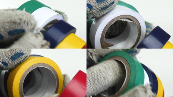 一组不同颜色的电工胶带的特写。