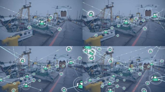 无人机与港口包裹的连接网络动画