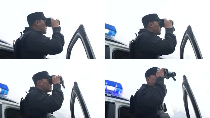 警车观测 警车望远镜 侦查 侦查兵 警察