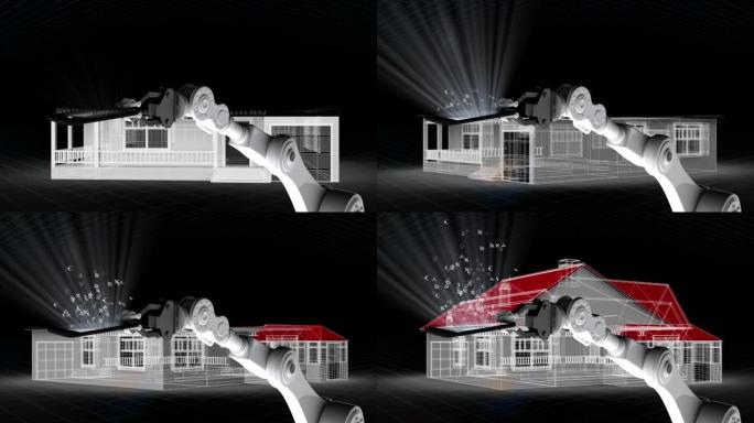 机器人手臂在旋转房屋上的动画