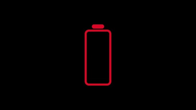 黑色透明背景上的运动图形红色低电量图标动画