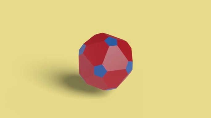 十二面体变身为二十面体，再变身为截角二十面体，最后变身为二十面体。阿基米德固体。循环3d动画。