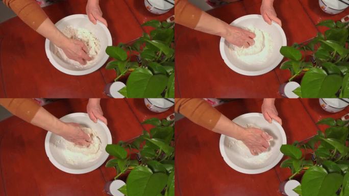 称量面粉加水和面烙饼春饼 (4)