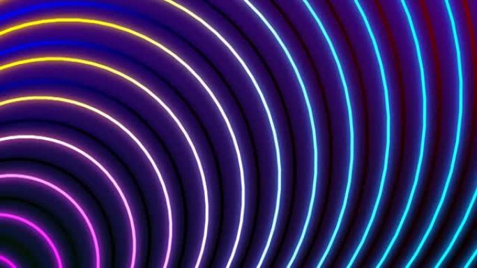 蓝色和紫色抽象霓虹灯圈未来派高科技运动背景。彩色循环圈现代背景。