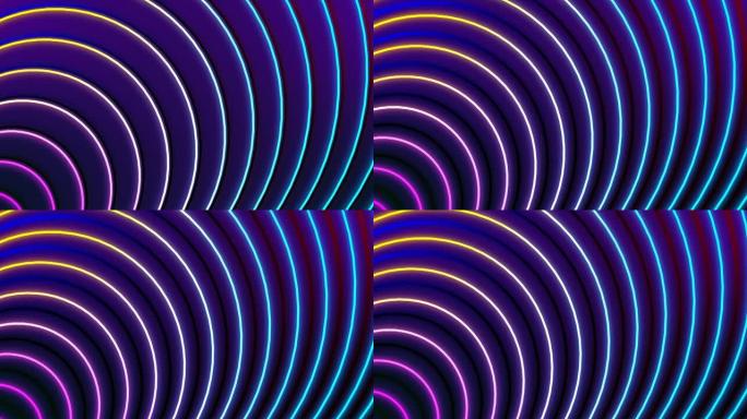 蓝色和紫色抽象霓虹灯圈未来派高科技运动背景。彩色循环圈现代背景。