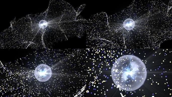 进入超现实星系的中心恒星，超现实的恒星与中间的能量中心对齐，超现实的运动图形动画