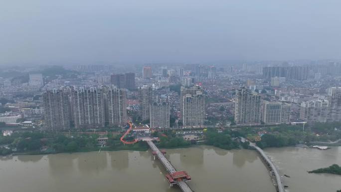 航拍傍晚福建漳州九龙江南山桥