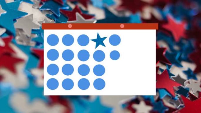 令牌模板卡和蓝星在美国国旗彩色星星上移动的动画