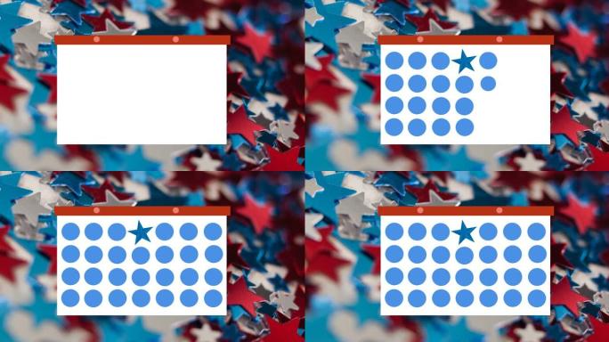 令牌模板卡和蓝星在美国国旗彩色星星上移动的动画