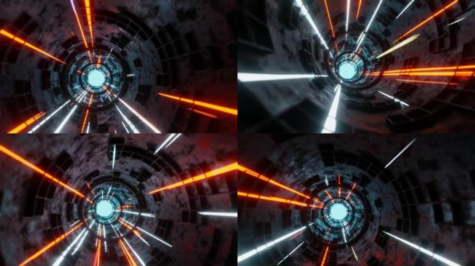 技术发光等离子发动机管隧道外星飞船背景3D渲染