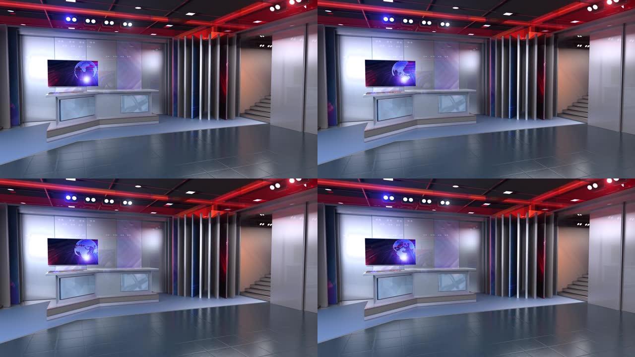 3D虚拟新闻工作室背景，循环