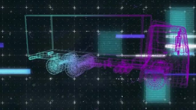 用闪烁的线和网格旋转3d汽车绘图的动画