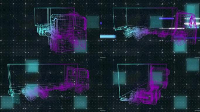 用闪烁的线和网格旋转3d汽车绘图的动画