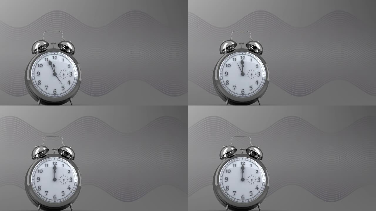 闹钟在灰色背景上移动的动画