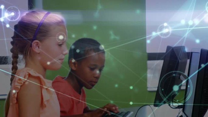 使用计算机在学童上建立连接网络的动画